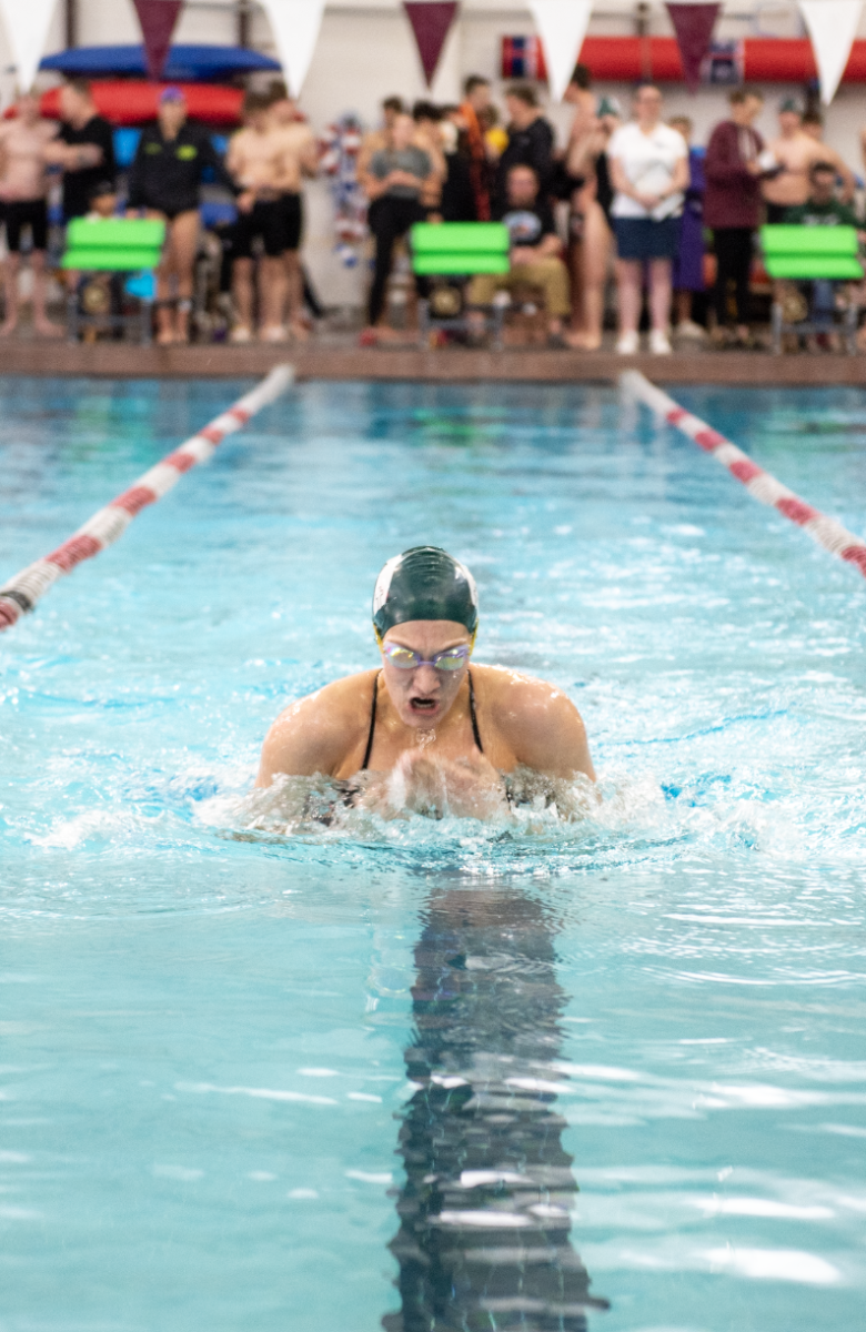 2.1.25 Senior Allison Elings swimming breaststroke in the 200 IM at Missoula. 